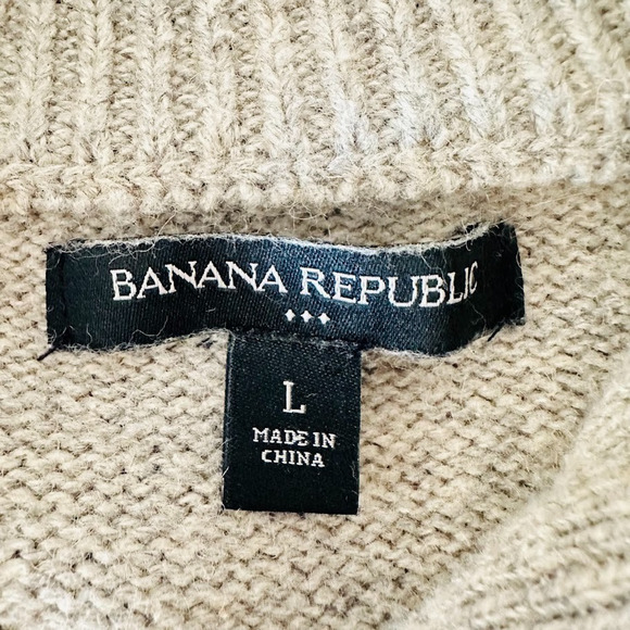 Banana Republic Sweater Men L Grey Cable Shawl Fisherman Cardigan Preppy Grandpa - Picture 5 of 7